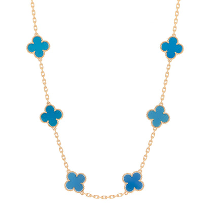 Van Cleef & Arpels 18K Yellow Gold Blue Agate 10 Motifs Vintage Alhambra Necklace 1 of 7