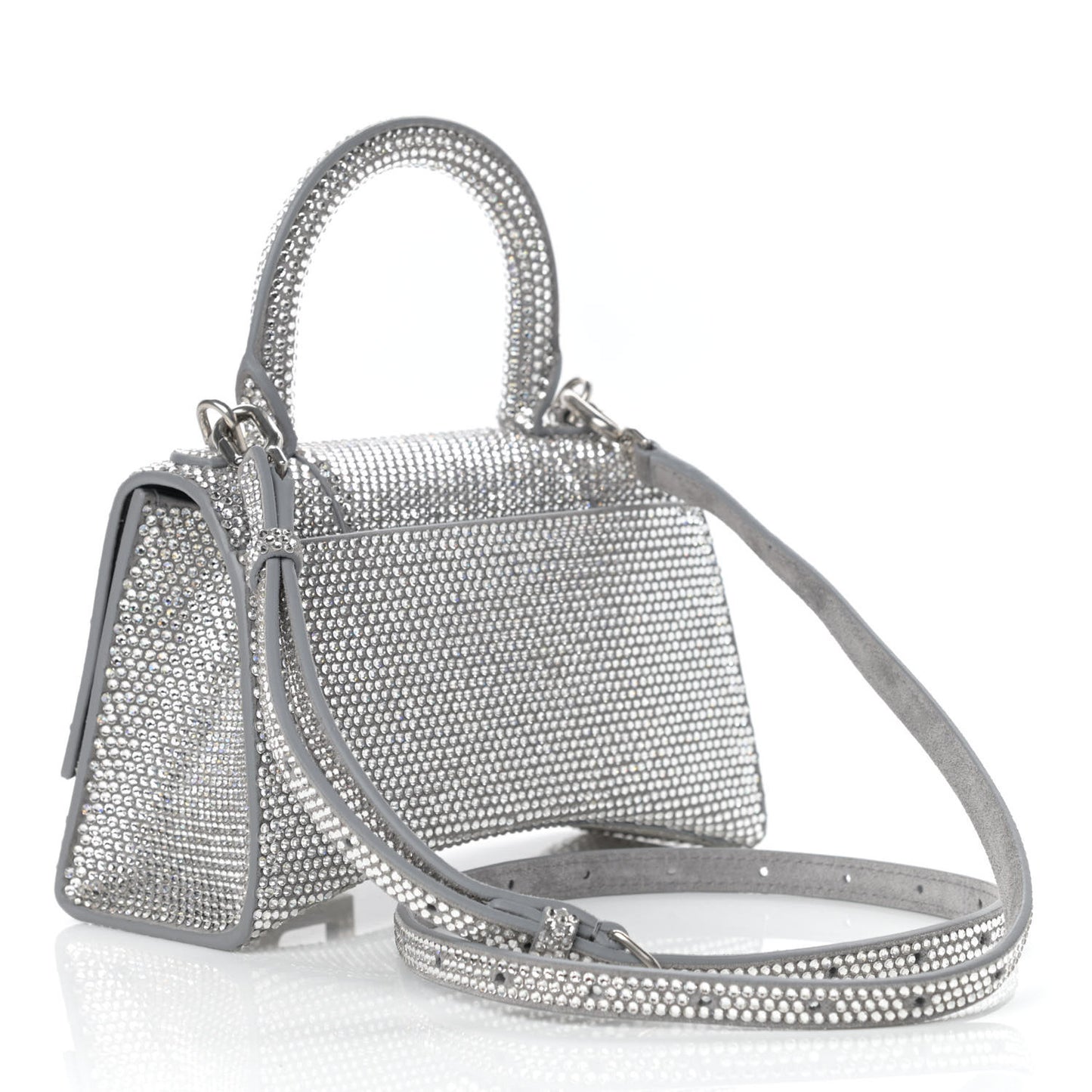 Strass Suede Hourglass Top Handle Bag XS Smoke Grey Crystal