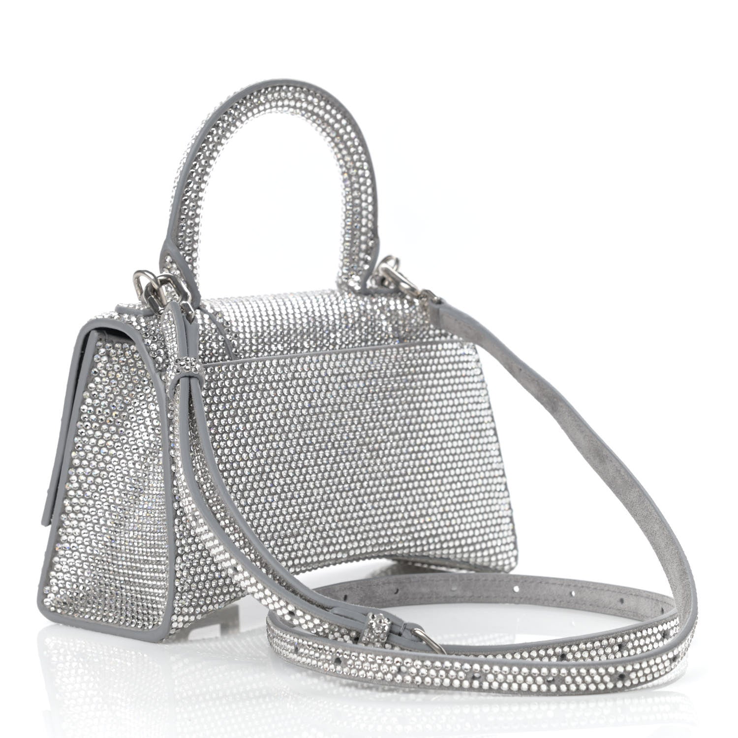 Balenciaga Strass Suede Hourglass Top Handle Bag XS Smoke Grey Crystal 3 of 14