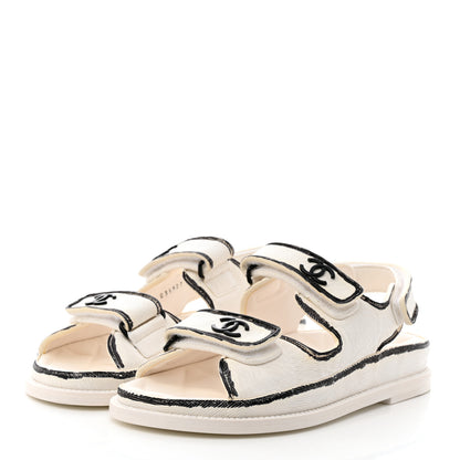 Chanel Calfskin Printed Velcro Dad Sandals 35.5 White Black 3 of 11