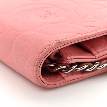 Chanel Lambskin Camellia Embossed Wallet on Chain WOC Pink 18 of 19