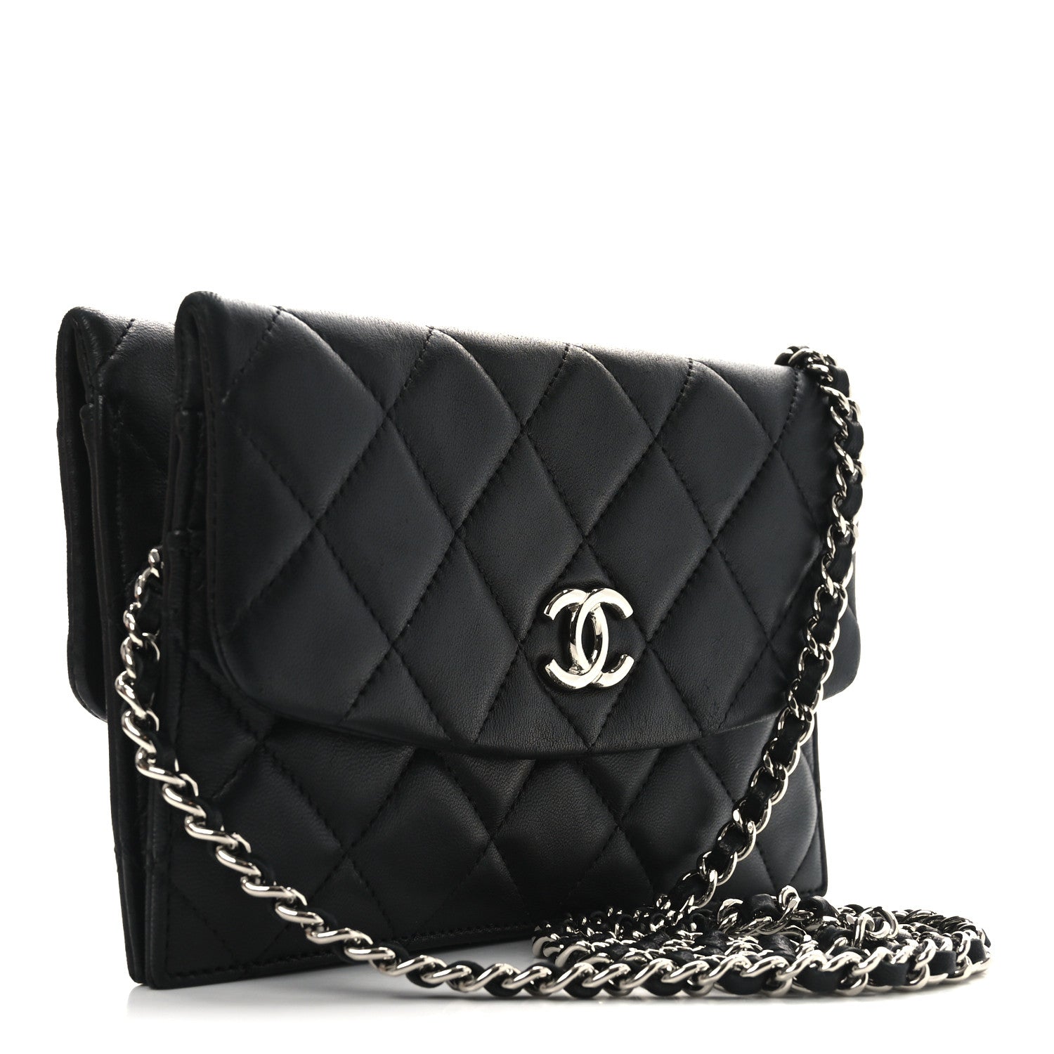 Chanel Lambskin Quilted Double Sided Wallet On Chain WOC Black 3 of 11