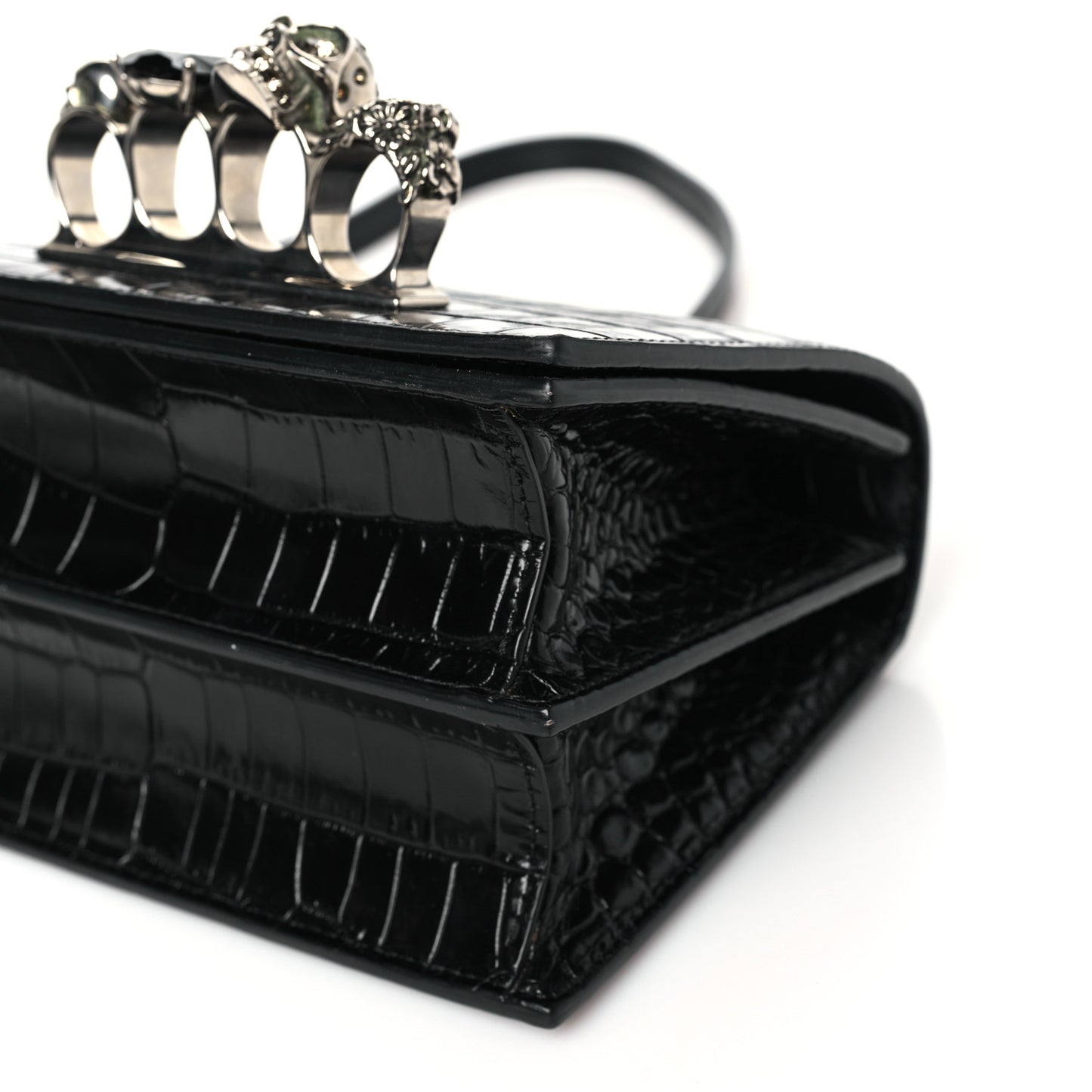 Crocodile Embossed Calfskin Knuckle Crossbody Black