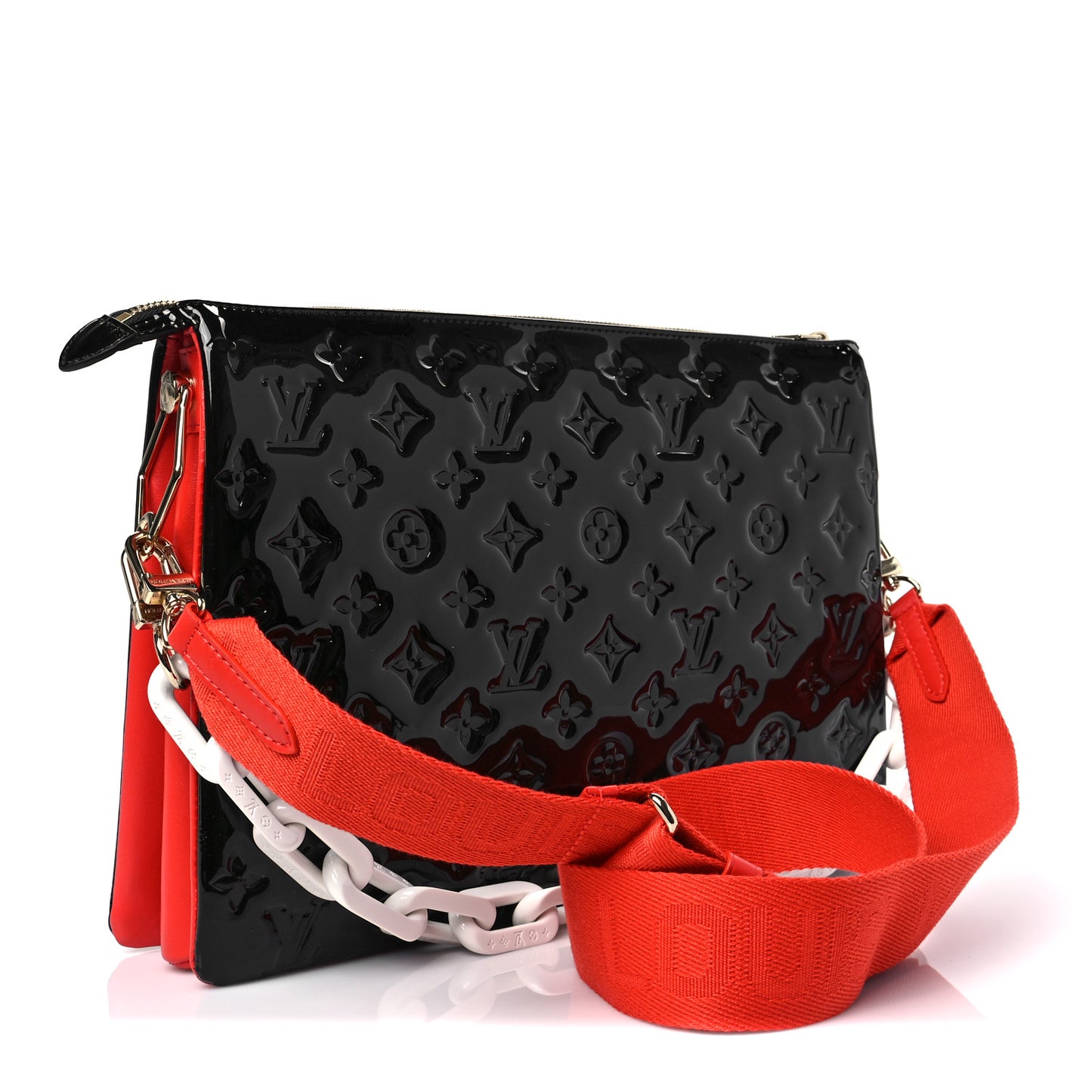 Patent Embossed Monogram Lambskin Coussin MM Black Red