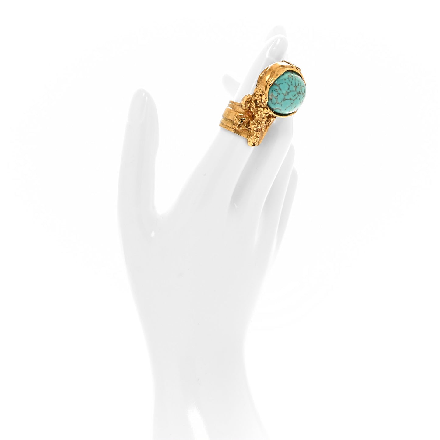 Glass Cabochon Arty Ovale Ring 49 5 Gold Turquoise