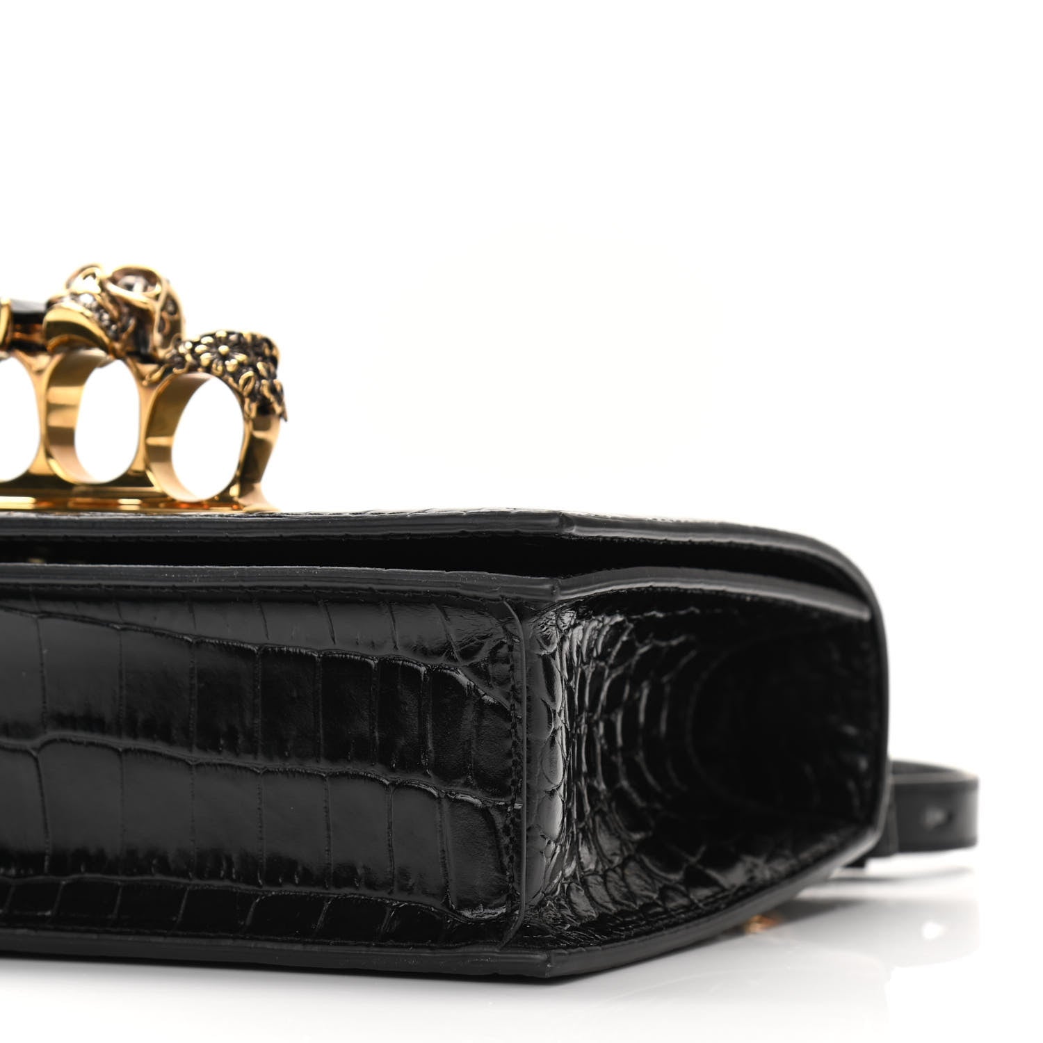 Alexander McQueen Shiny Crocodile Embossed Jeweled Satchel Black 9 of 9