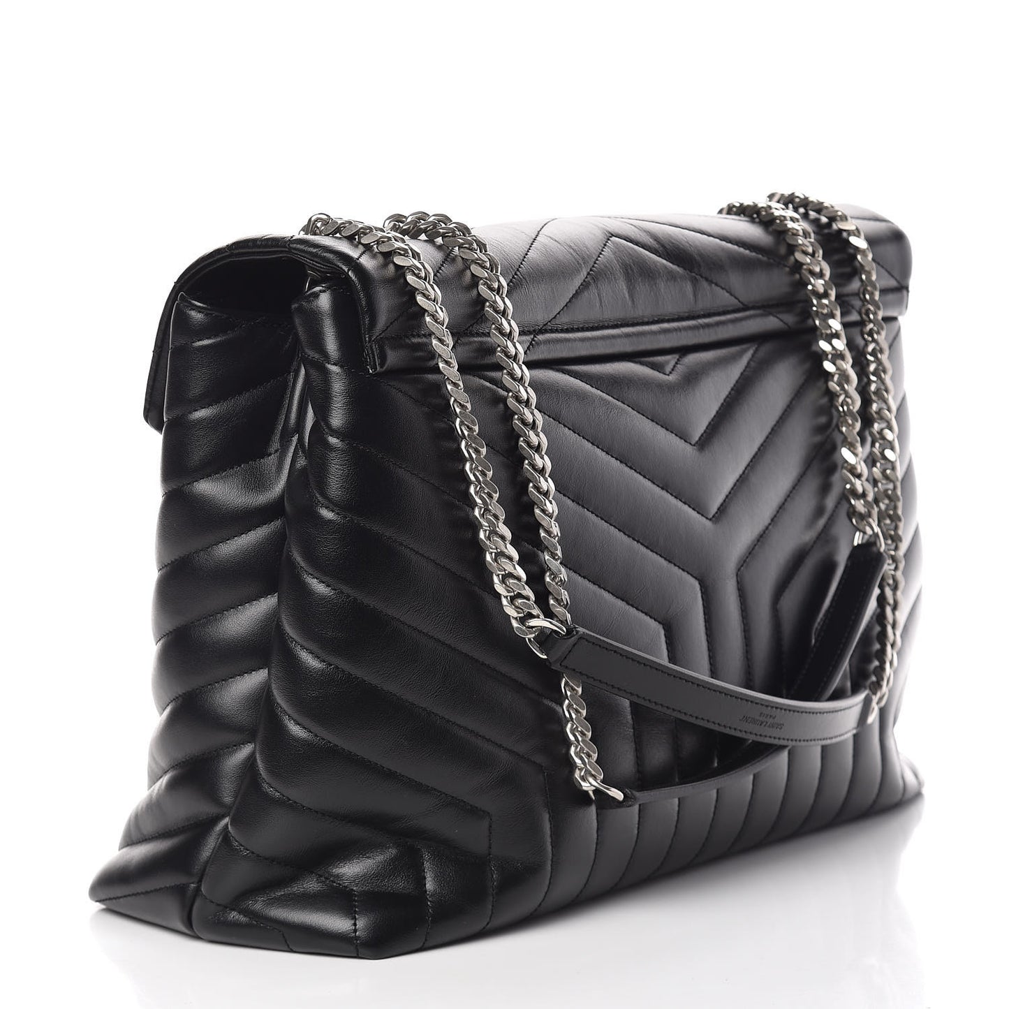 Calfskin Y Quilted Monogram Large Loulou Chain Satchel Black