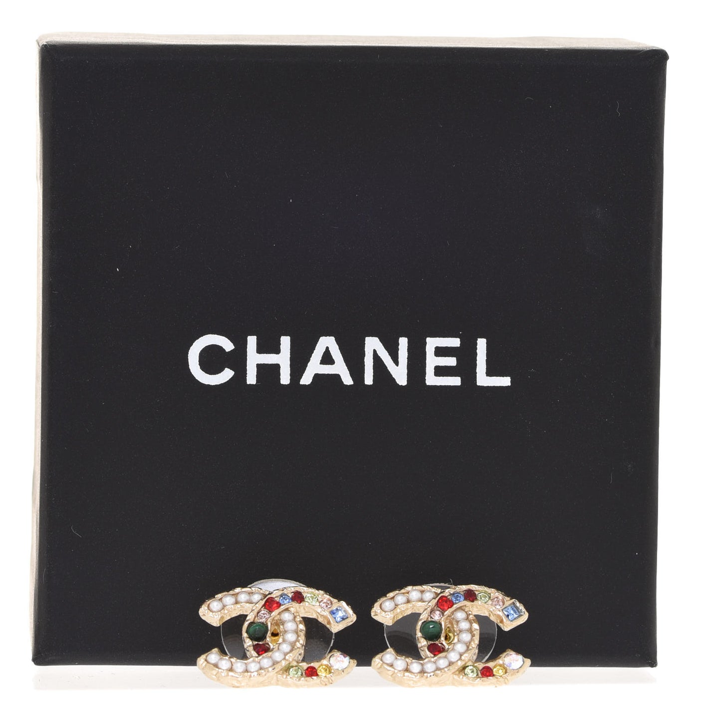 Pearl Crystal CC Earrings Gold Multicolor