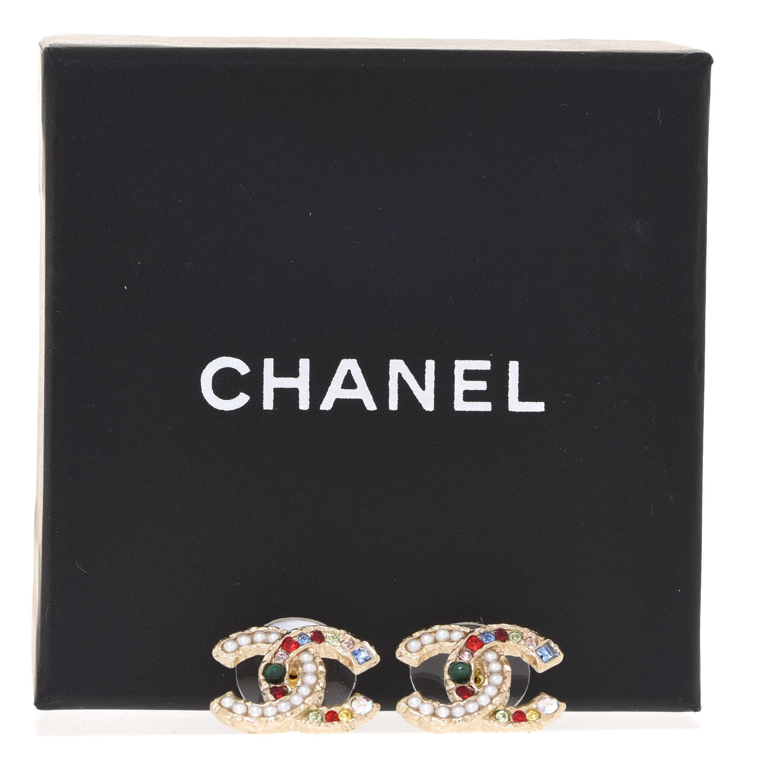 Chanel Pearl Crystal CC Earrings Gold Multicolor 5 of 5
