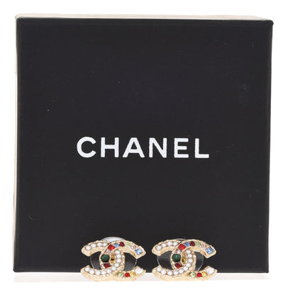 Chanel Pearl Crystal CC Earrings Gold Multicolor 5 of 5