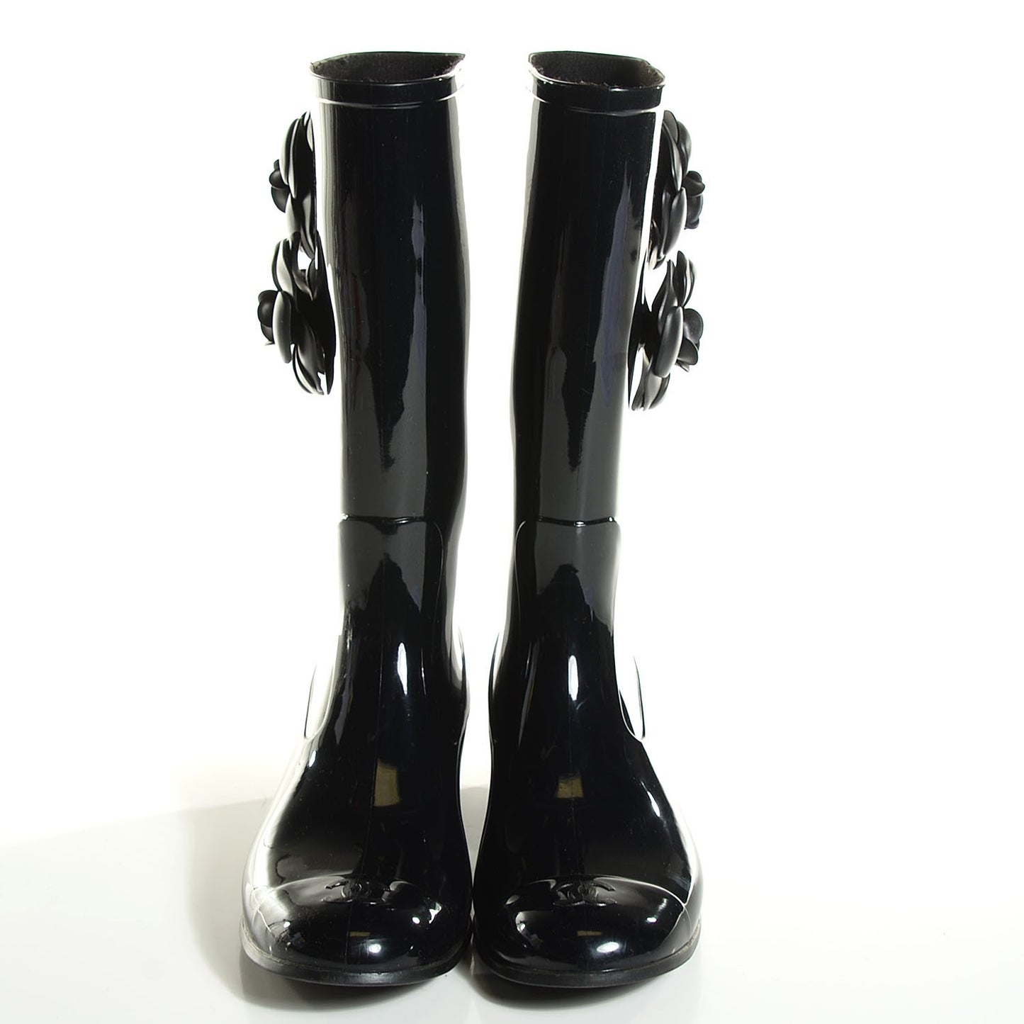 Rubber Glitter Camellia Rain Boots 38 Black