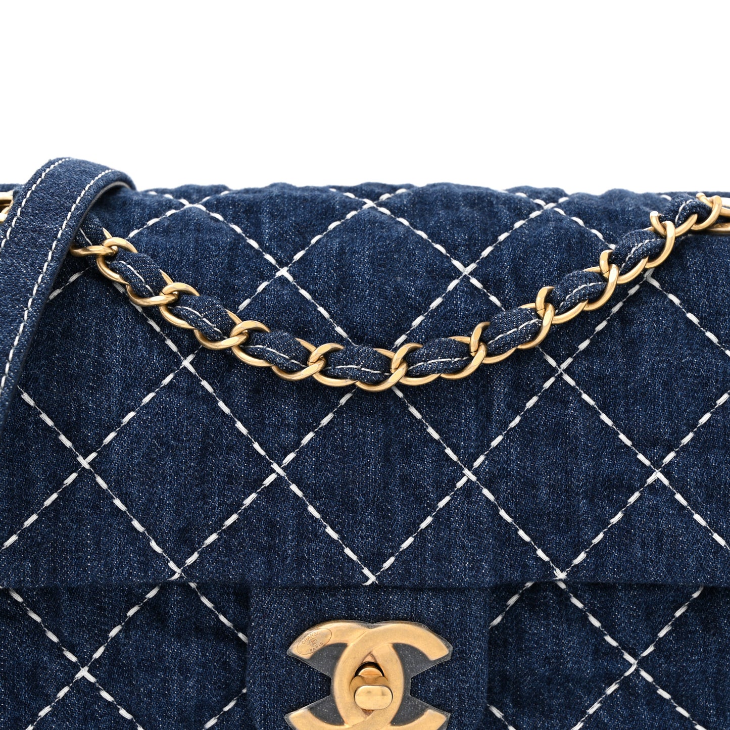 Denim Quilted Medium Denim Trip Single Flap Blue