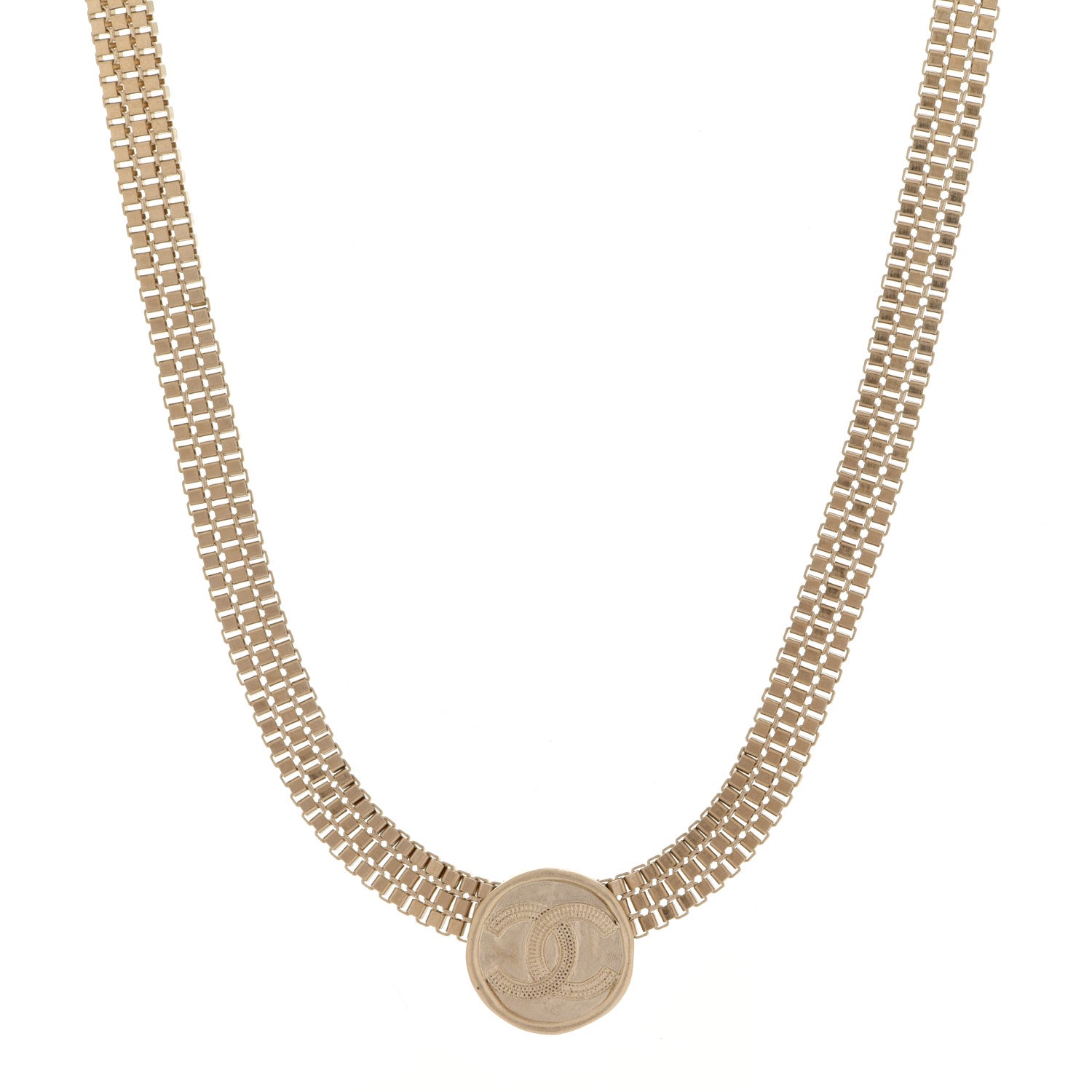 Chanel Metal Chain Link CC Medallion Choker Necklace Gold 1 of 6