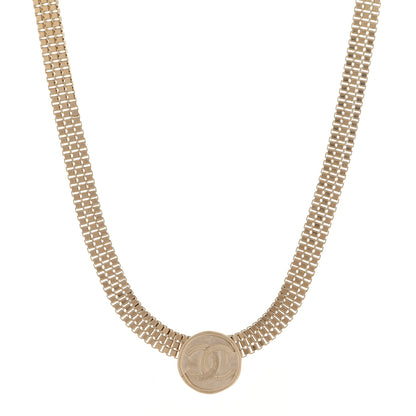Chanel Metal Chain Link CC Medallion Choker Necklace Gold 1 of 6