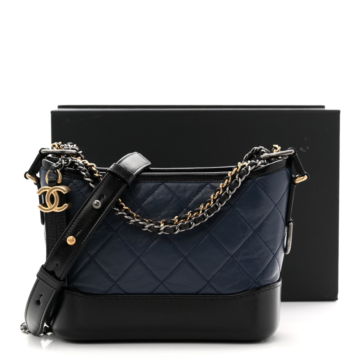 Chanel Aged Calfskin Quilted Small Gabrielle Hobo Navy Black 11 of 11