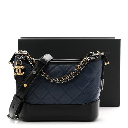 Chanel Aged Calfskin Quilted Small Gabrielle Hobo Navy Black 11 of 11