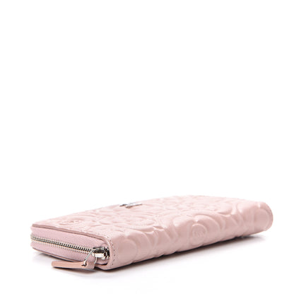 Chanel Goatskin Camellia Embossed Medium Zip Around Wallet Light Pink 3 of 8