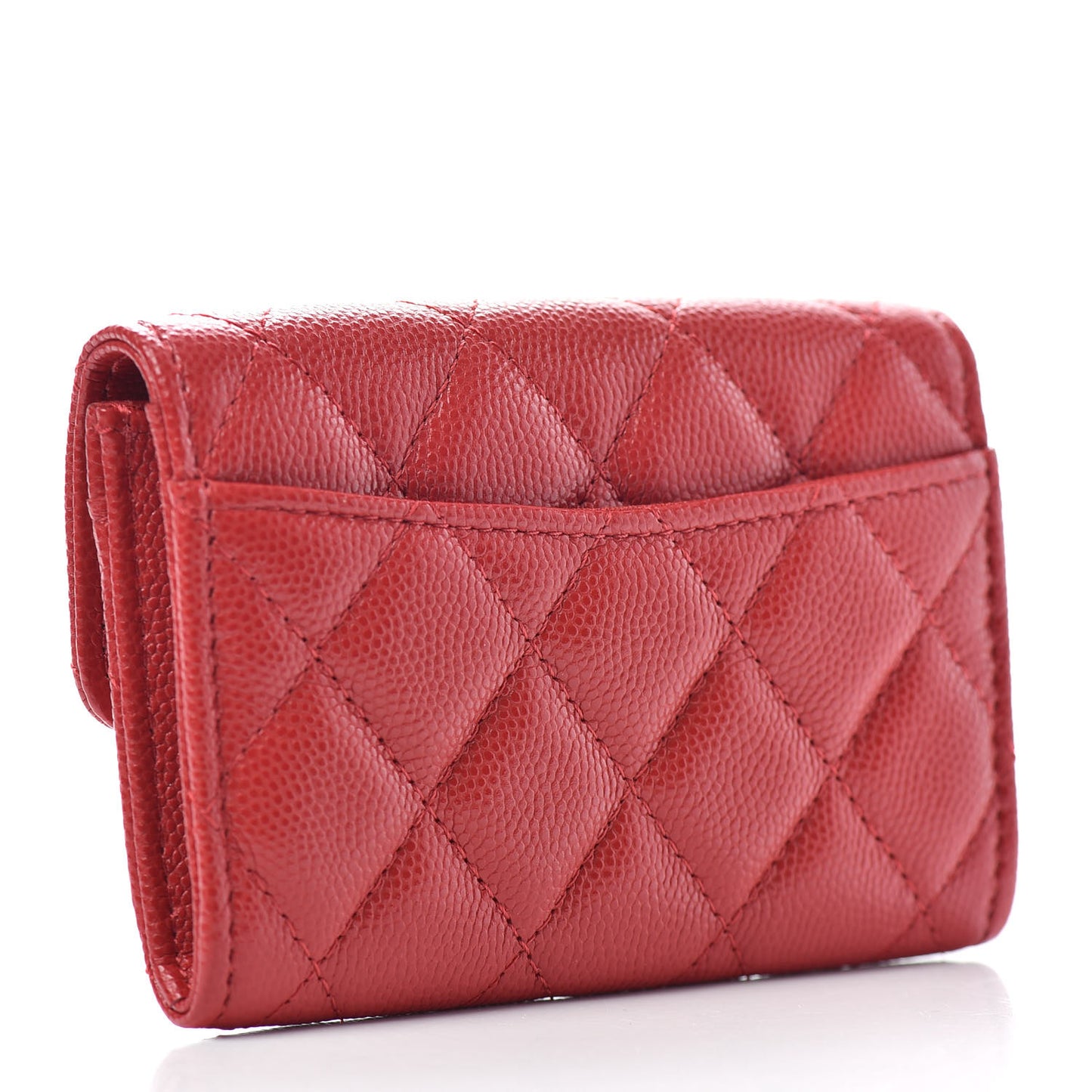 Caviar Quilted Flap Card Holder Wallet Red