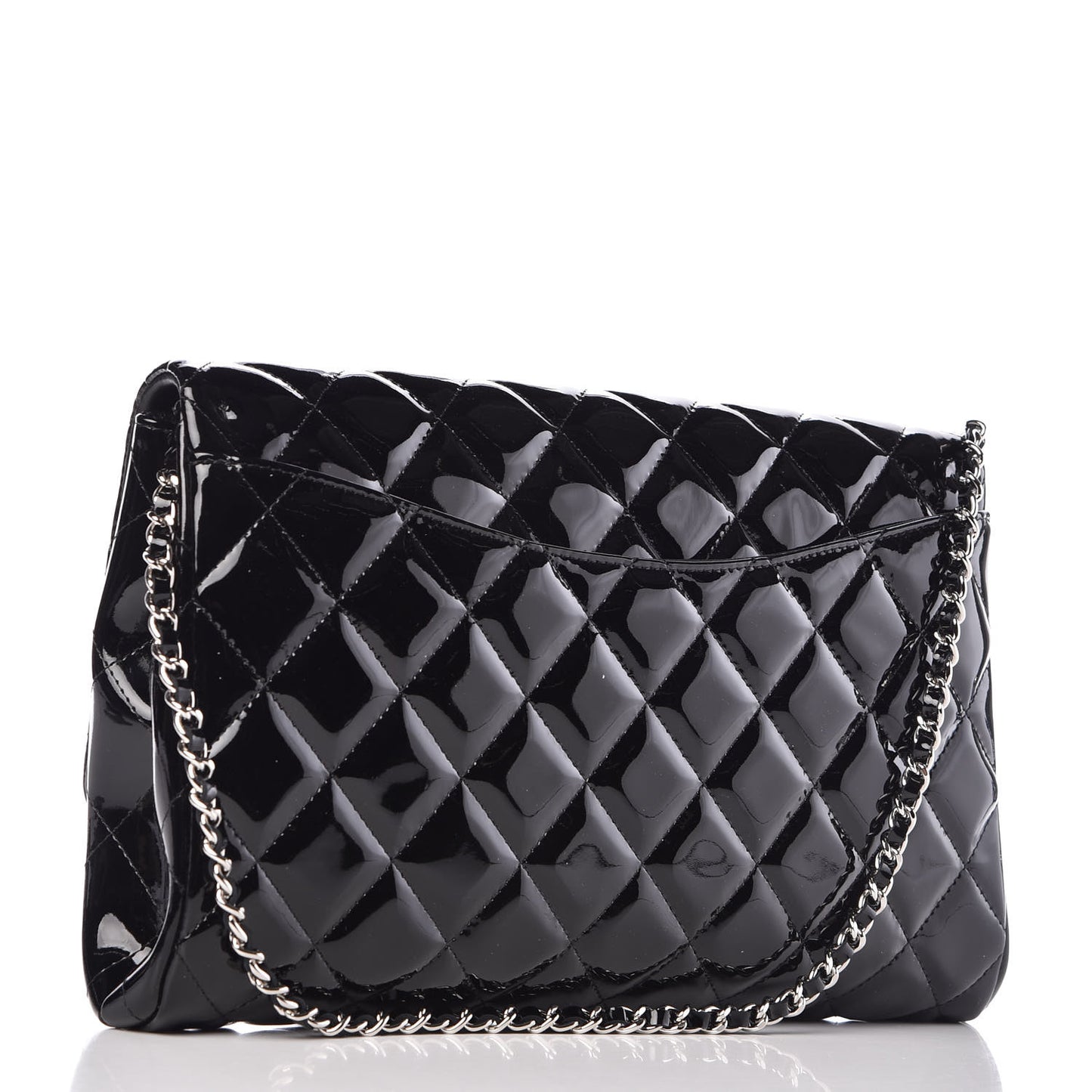 Patent Quilted Clutch with Chain Flap Black
