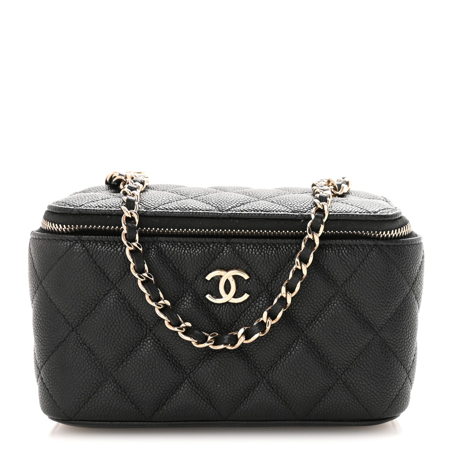 Caviar Quilted Small Tiny CC Vanity Case With Chain Black