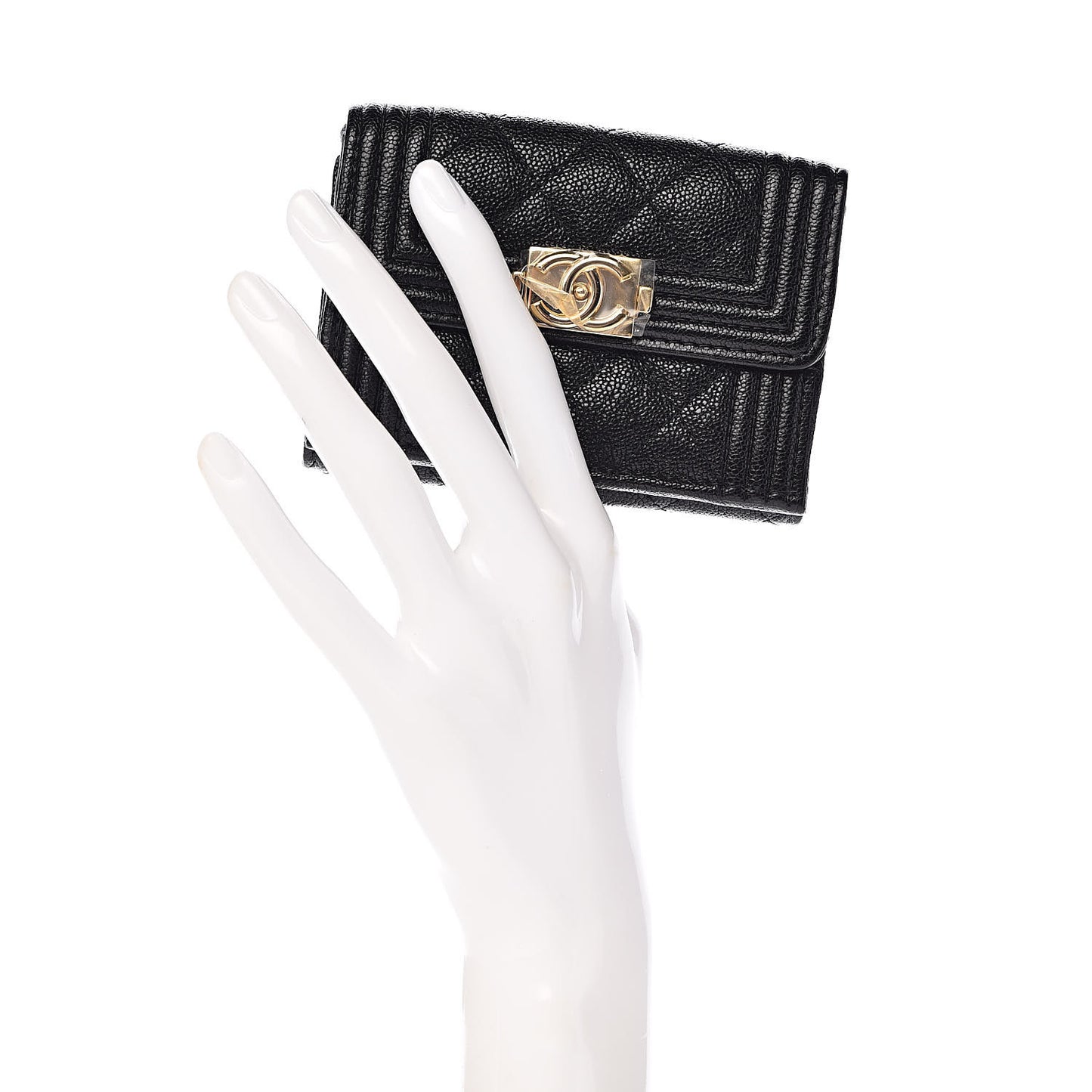 Caviar Quilted Small Boy Flap Wallet Black