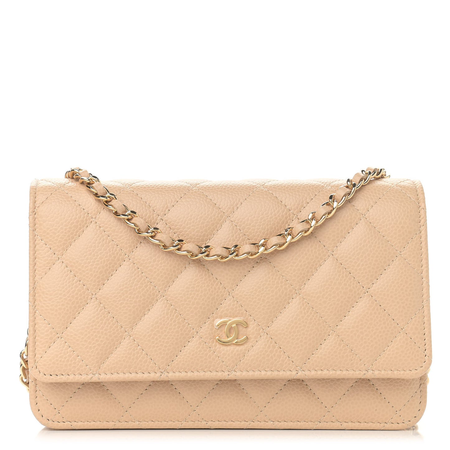Caviar Quilted Wallet On Chain WOC Beige