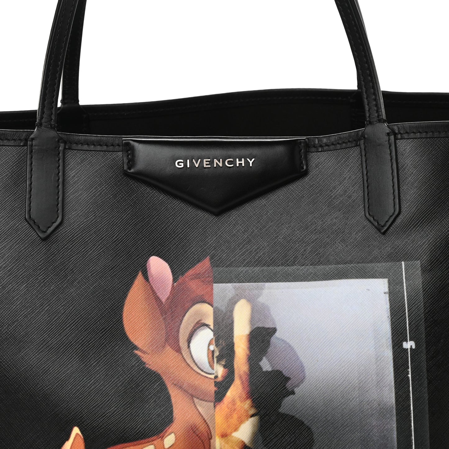 Textured Coated Canvas Bambi Print Large Antigona Tote Black