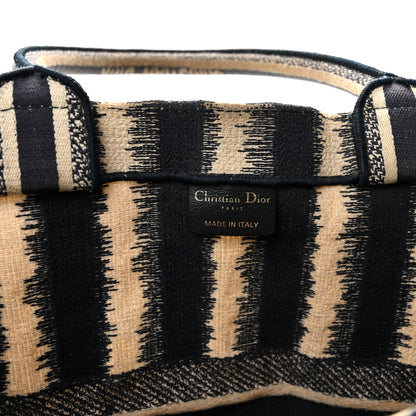 Christian Dior Canvas Embroidered Large Striped Book Tote Navy 6 of 14
