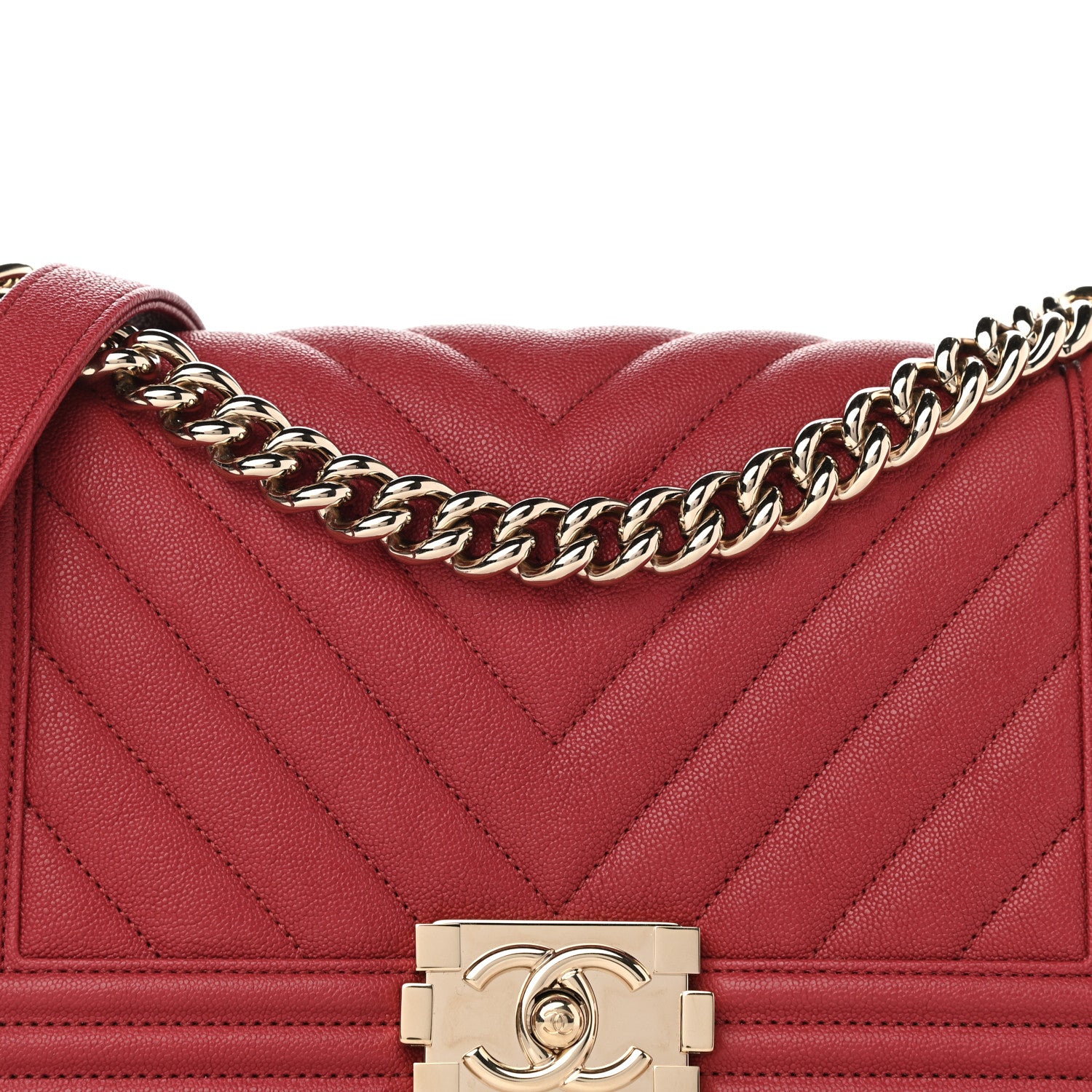 Chanel Caviar Chevron Quilted Medium Boy Flap Red 8 of 10
