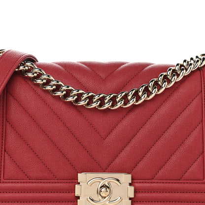 Chanel Caviar Chevron Quilted Medium Boy Flap Red 8 of 10