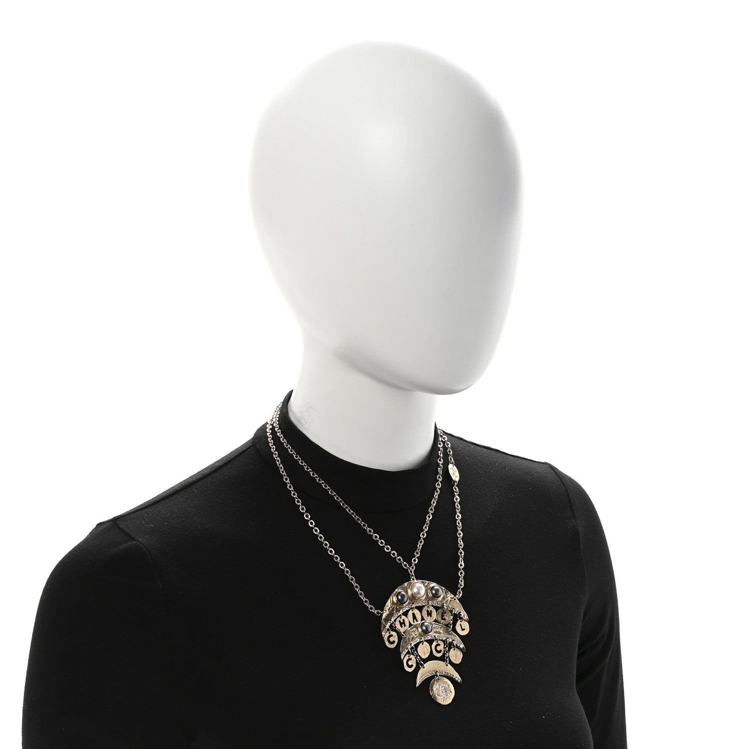 Chanel Crystal CC Pearl Drop Pendant Necklace 2 of 6