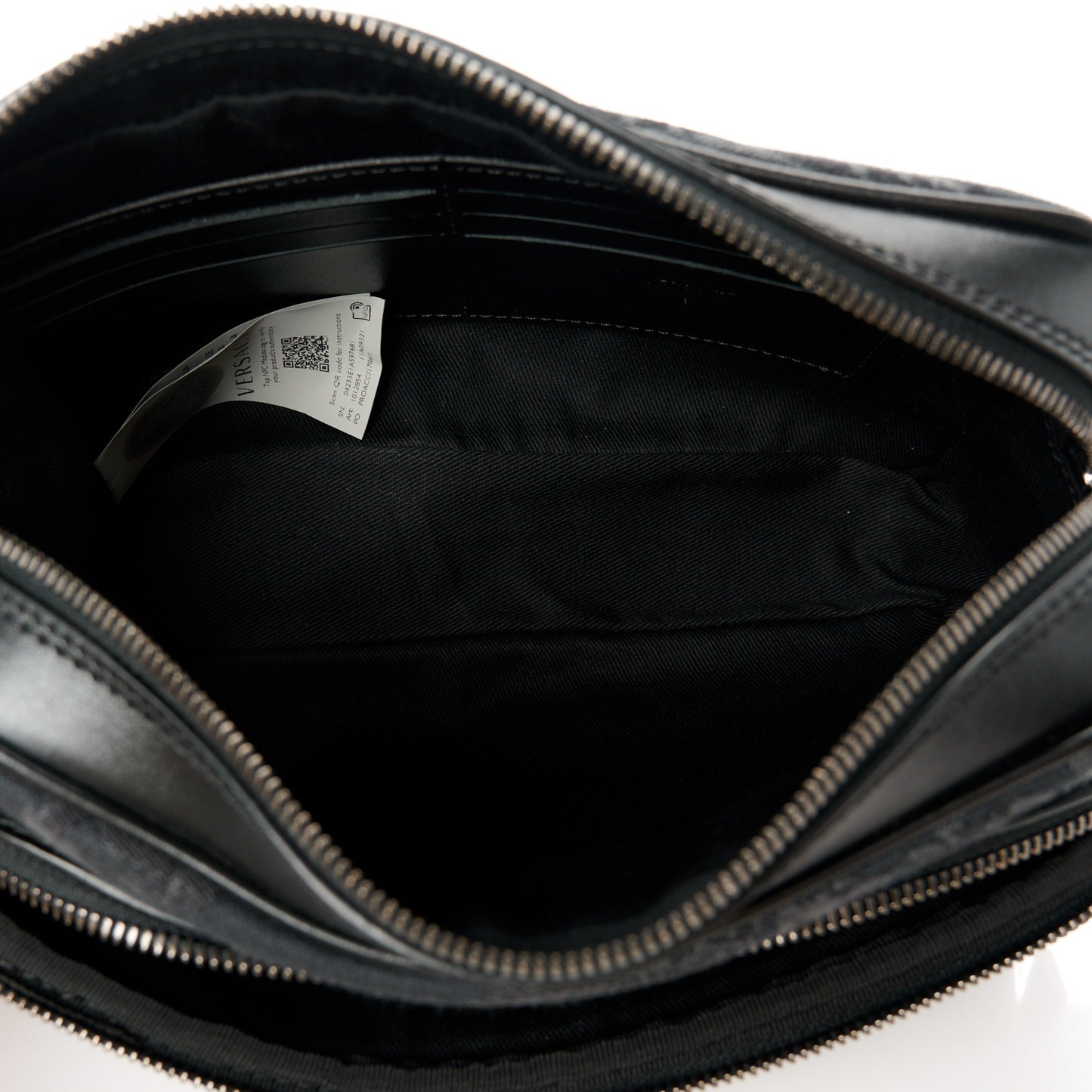 Fabric Jacquard Calfskin Barocco Messenger Crossbody Bag Black