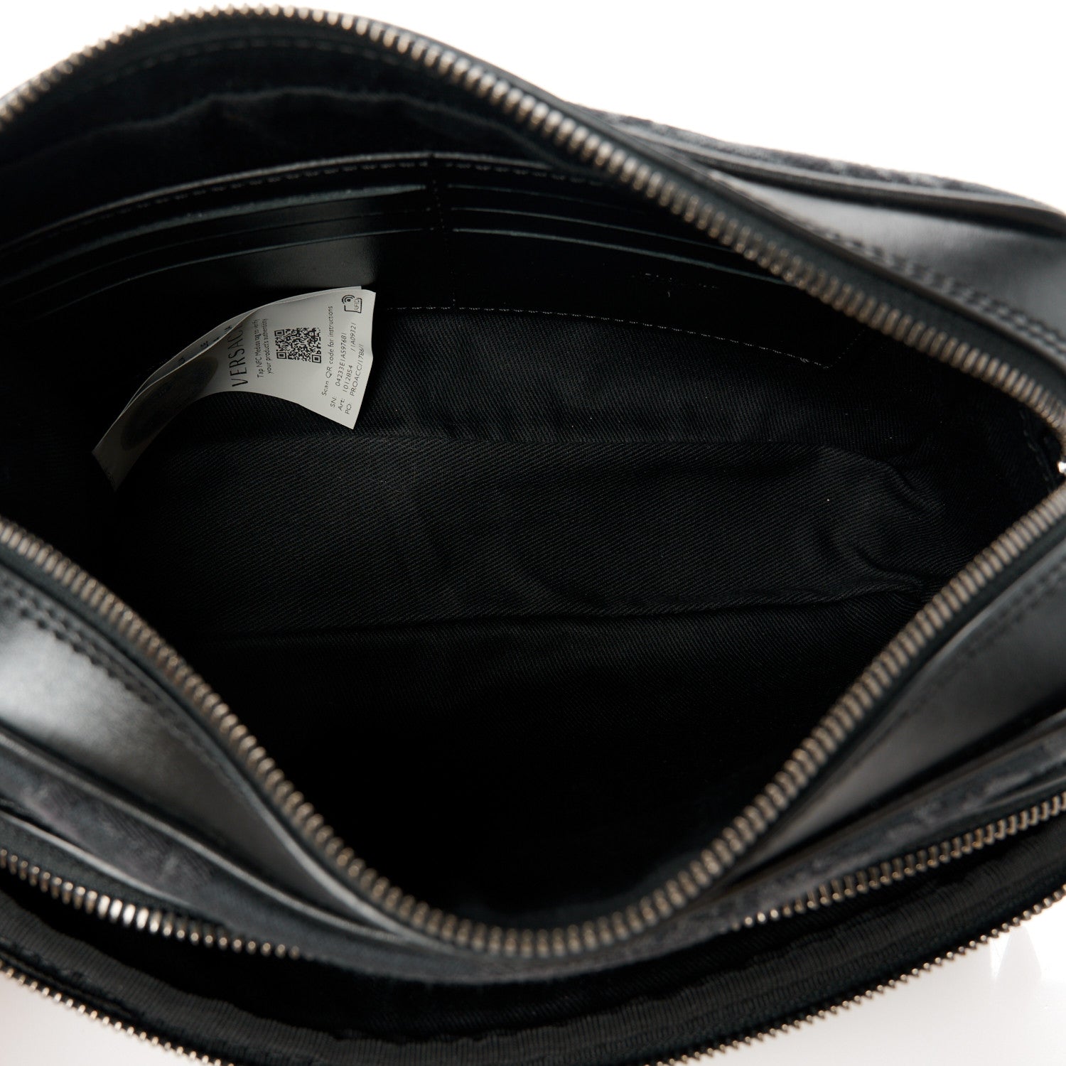 Versace Fabric Jacquard Calfskin Barocco Messenger Crossbody Bag Black 5 of 10