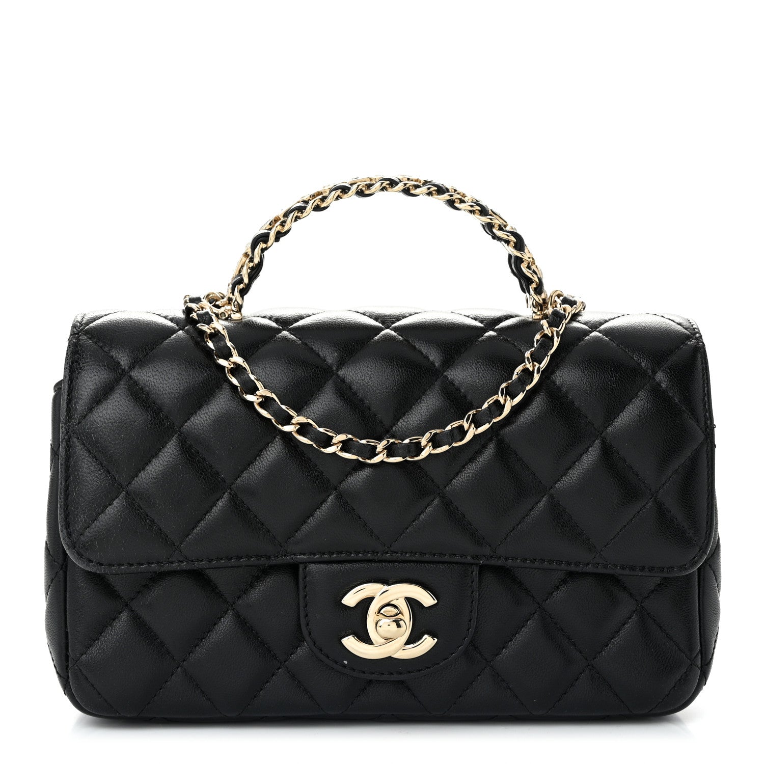 Chanel Lambskin Quilted Mini Crystal Top Handle Rectangular Flap Black 1 of 12