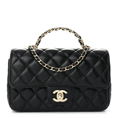 Chanel Lambskin Quilted Mini Crystal Top Handle Rectangular Flap Black 1 of 12