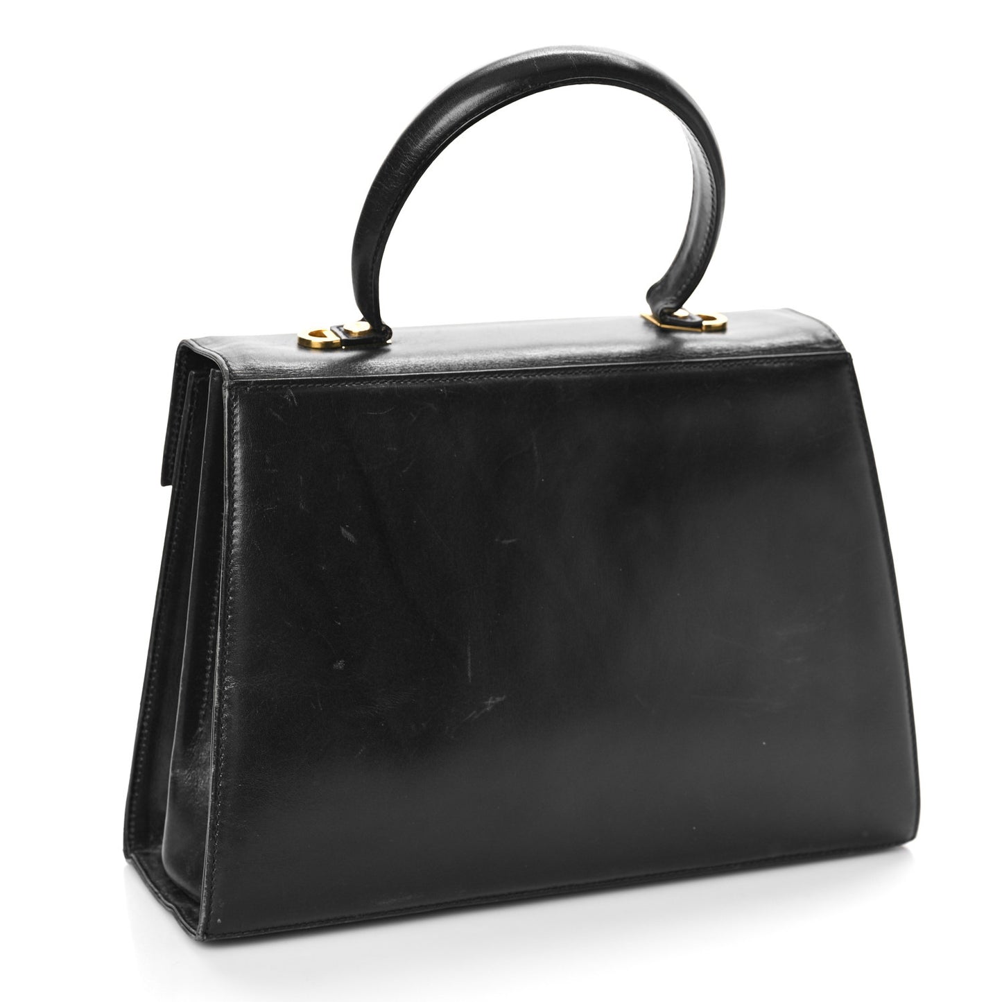 Brushed Off Calfskin Iconic Large Top Handle Bag Black