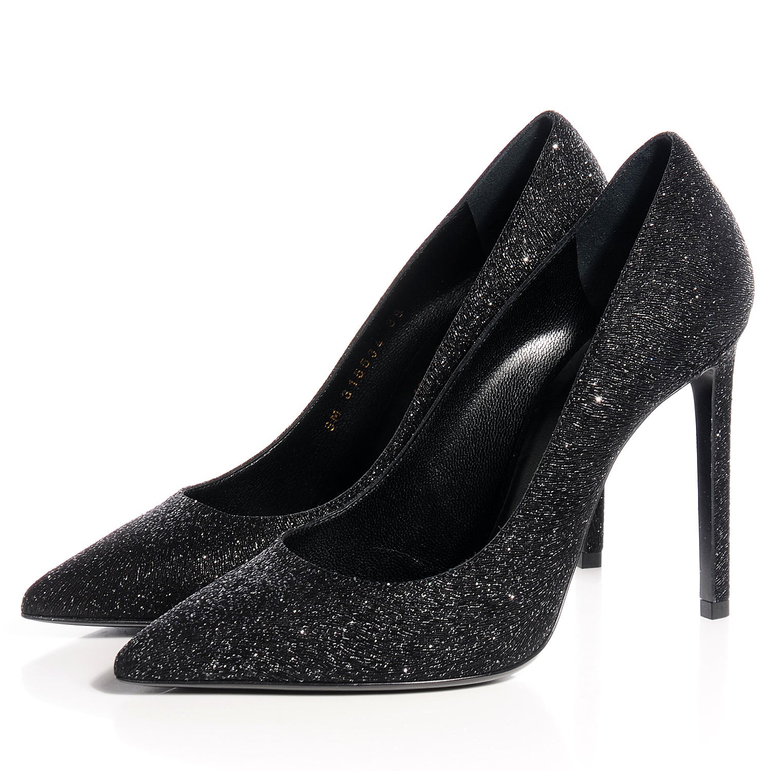 Saint Laurent Glitter Goatskin Paris 105 Pump 38 Black Silver 3 of 8