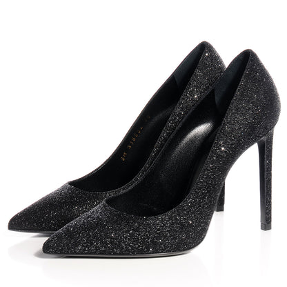 Saint Laurent Glitter Goatskin Paris 105 Pump 38 Black Silver 3 of 8