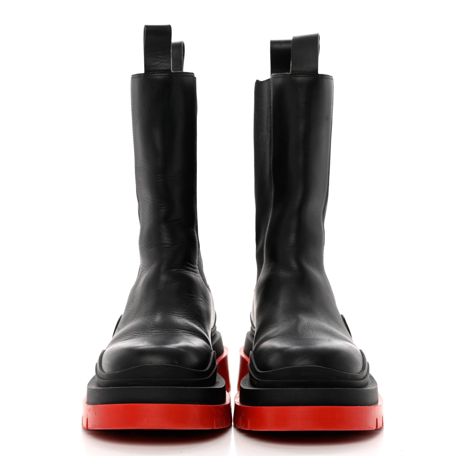 Bottega Veneta Calfskin The Tire Chelsea Boots 41 Black Bright Red 2 of 14