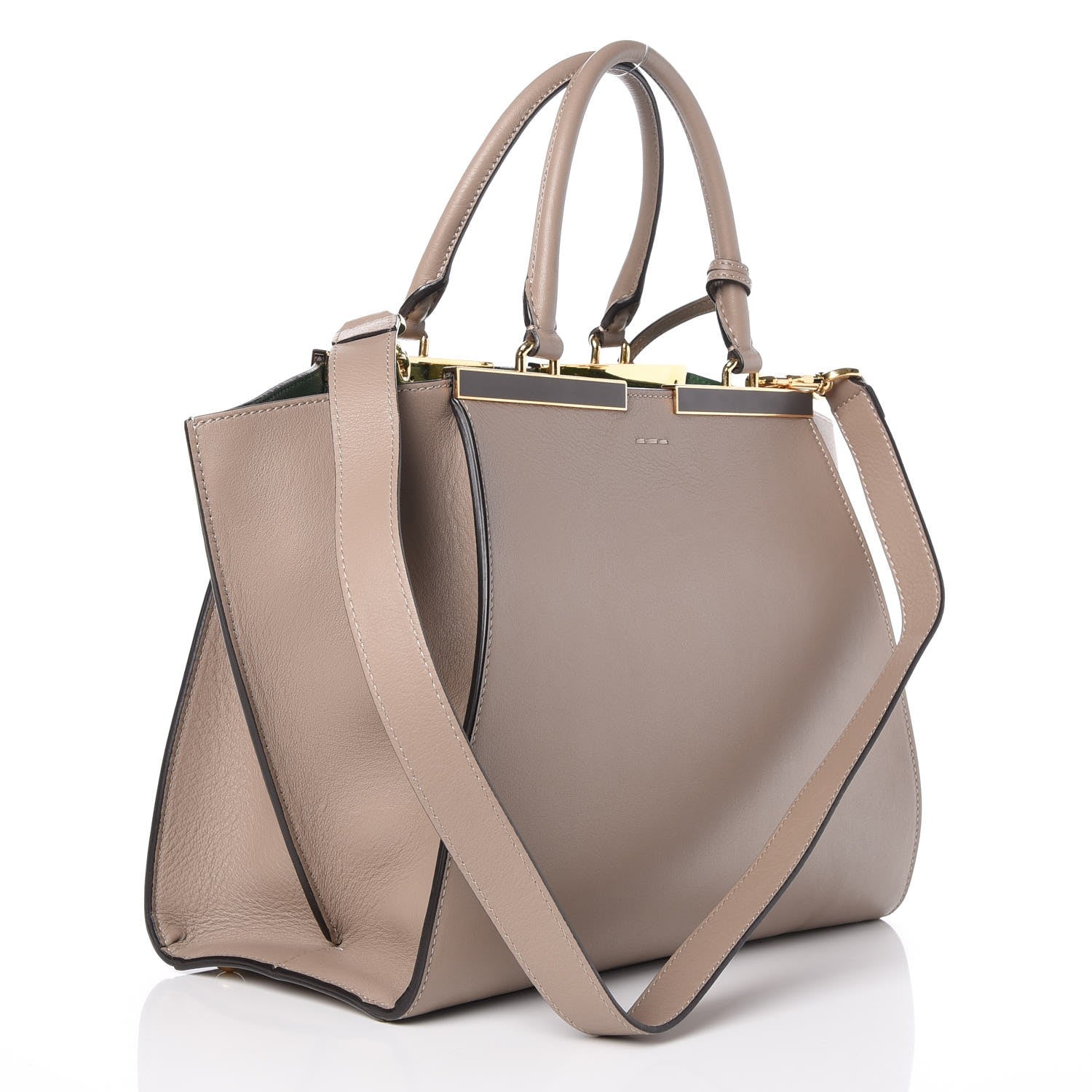 Fendi Vitello Dolce Shiny Nappa Petite 3Jours Tote Tortora Emerald 3 of 7