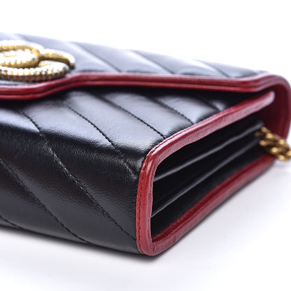 Gucci Vintage Effect Calfskin Matelasse Diagonal Torchon GG Marmont Chain Wallet Black Romantic Cherry 9 of 10