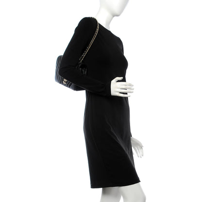 Chanel Calfskin Chevron Quilted Statement Flap Black 3 of 9