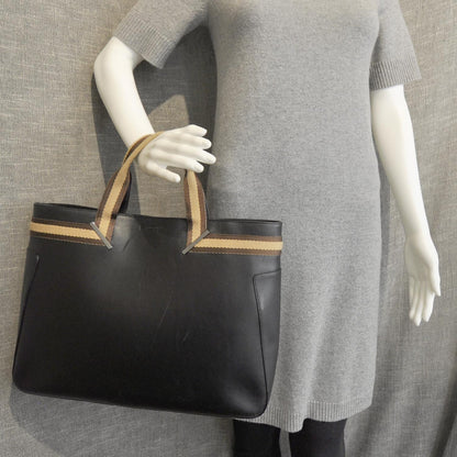 Gucci Smooth Leather Web Handles Tote Black 3 of 11