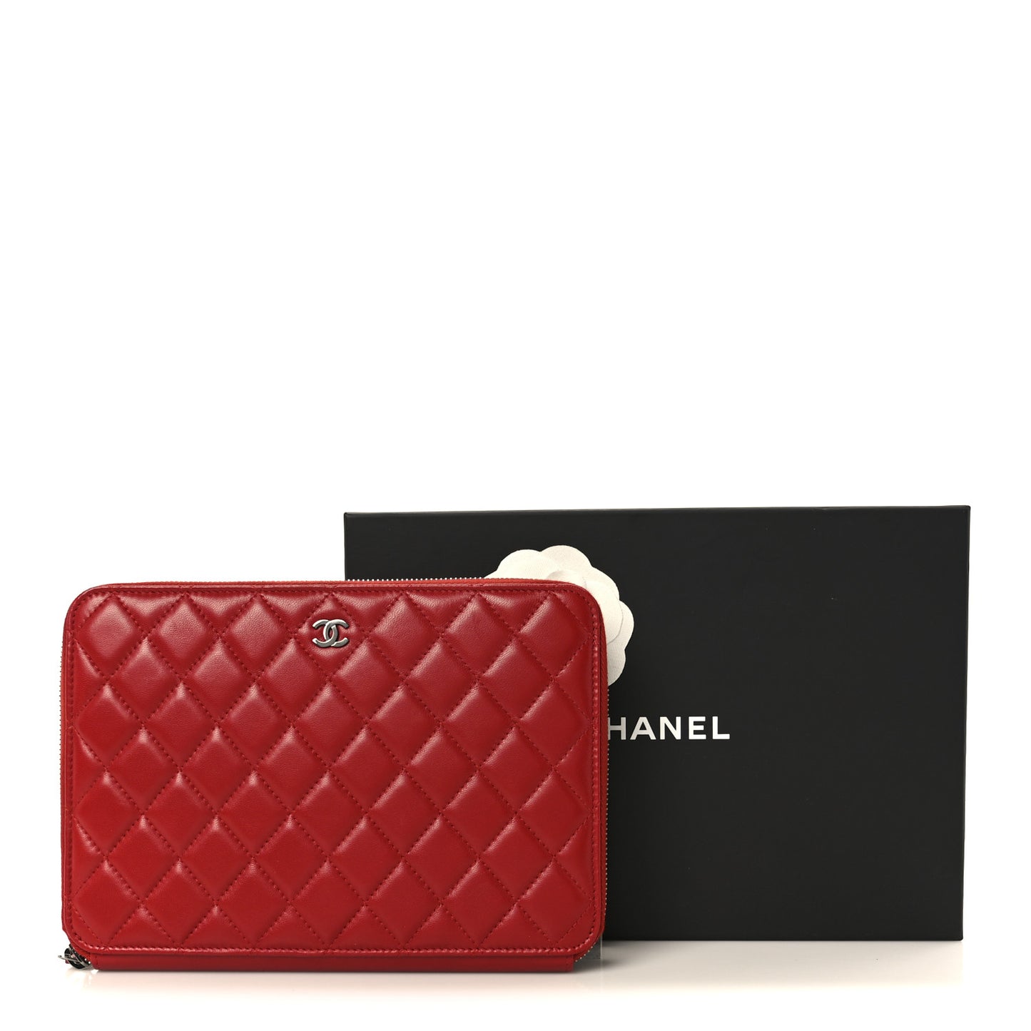 Lambskin Quilted Travel Case Red