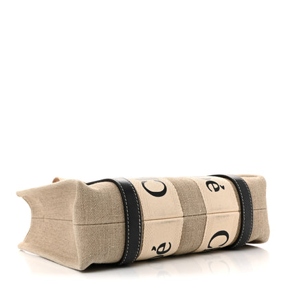 Chloe Linen Calfskin Small Woody Ribbon Tote White Black 4 of 10
