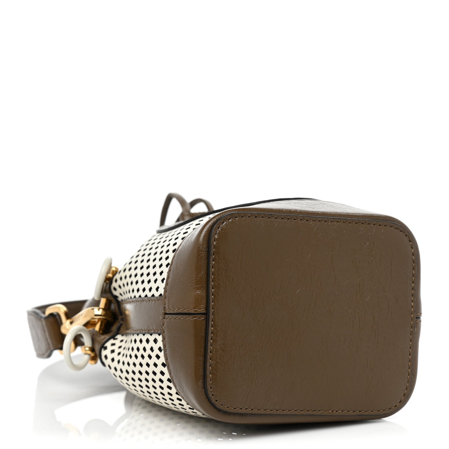 Fendi Vitello Liberty Glossy Lambskin F is Fendi Perforated Mini Mon Tresor Bucket Bag White Ice Rust Maya 4 of 8