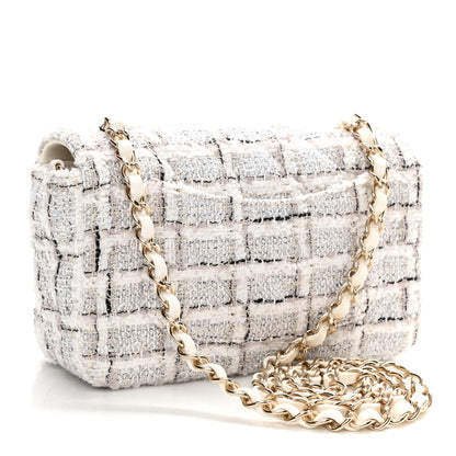 Chanel Tweed Quilted Mini Rectangular Flap White Grey 3 of 10