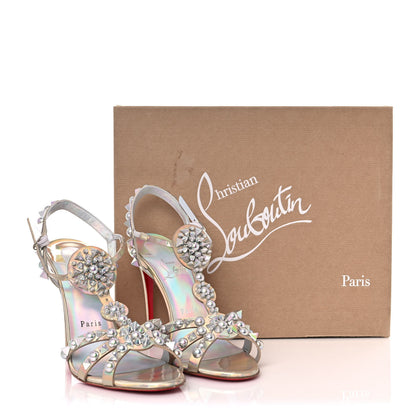 Christian Louboutin Iridescent Patent Embellished Goldora 100 Sandals 40 White 8 of 8