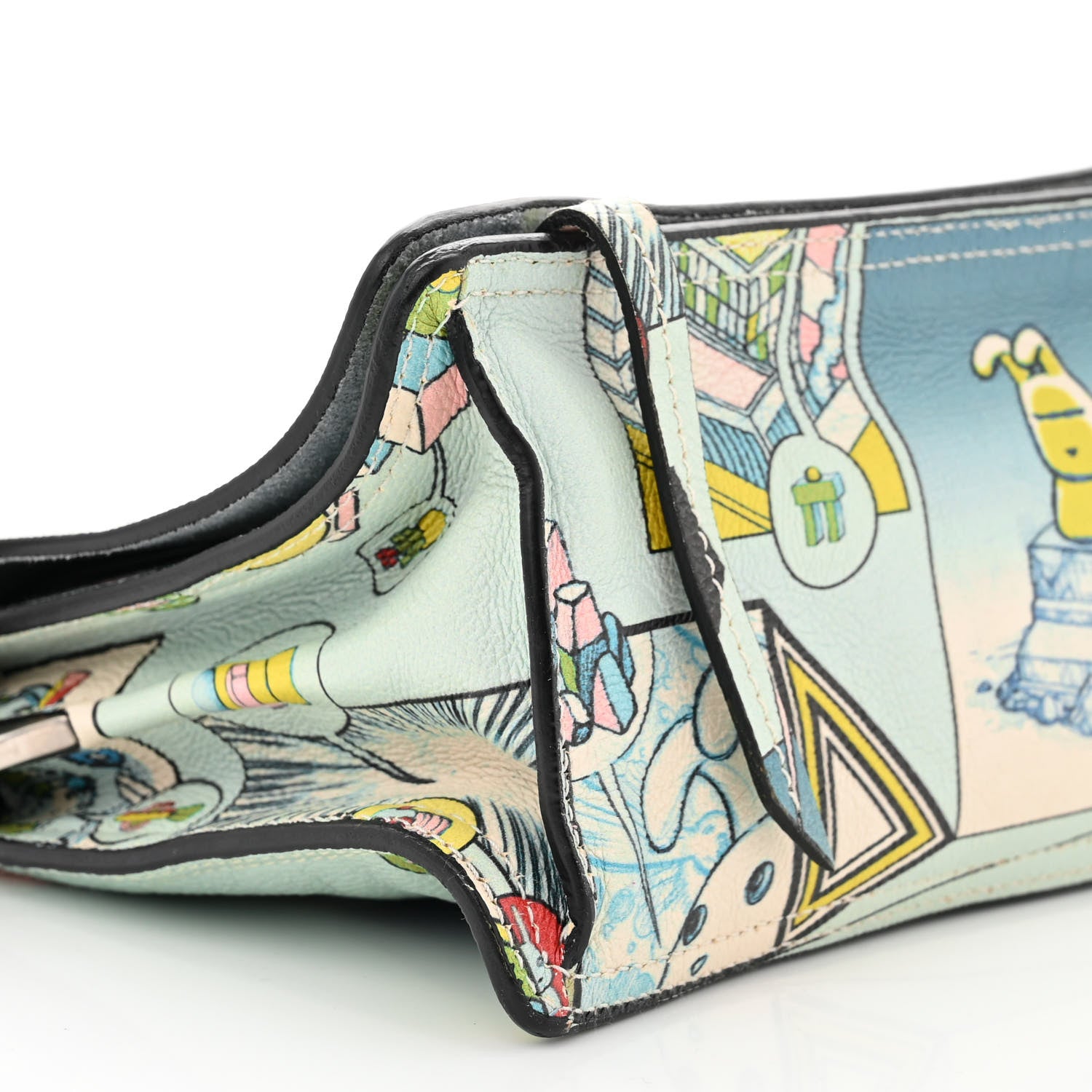 Prada X JAMES JEAN Glace Calfskin Comic Print Small Etiquette Flap Cielo Astral 8 of 9