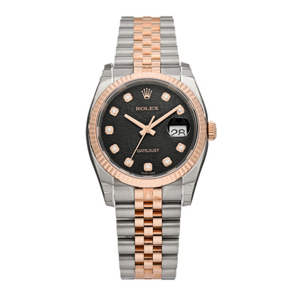 Rolex Stainless Steel 18K Everose Gold Diamond 36mm Oyster Perpetual Datejust Watch Black Jubilee 116231 1 of 5
